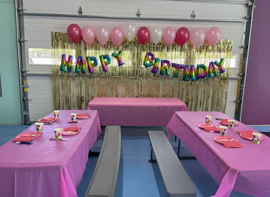Pink Birthday Party Pack - Banner, Balloons, Plates, Cutlery, Table Cloth